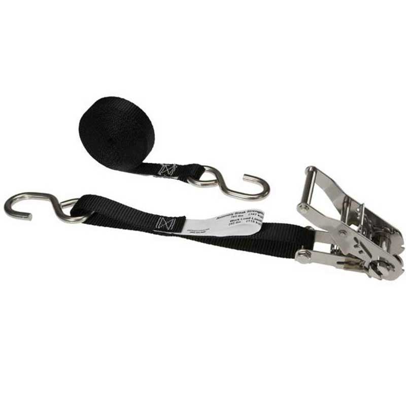 1 cinturino a cricchetto nero da 10' con cricchetto in acciaio inossidabile con ganci a S